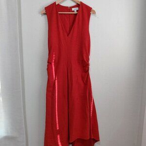COS Burnt Rust Orange Cotton Blend Ruched Waist Dress Assymetrical Hem Medium